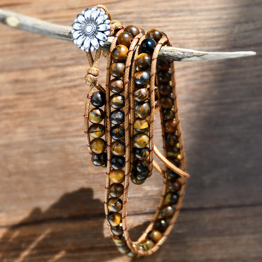 Wholesale Tiger Eye Stone Beaded Ethnic Style Woven Handstring